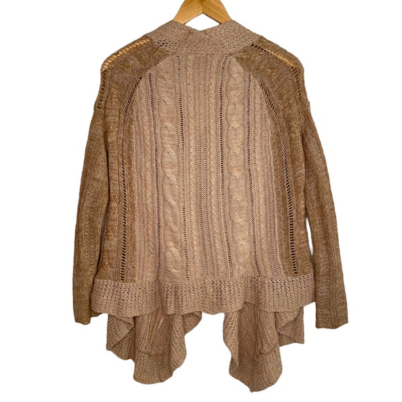 Free People Tan Loose Cable Knit Shawl Collar Cardigan Size XS - Picture 3 of 8
